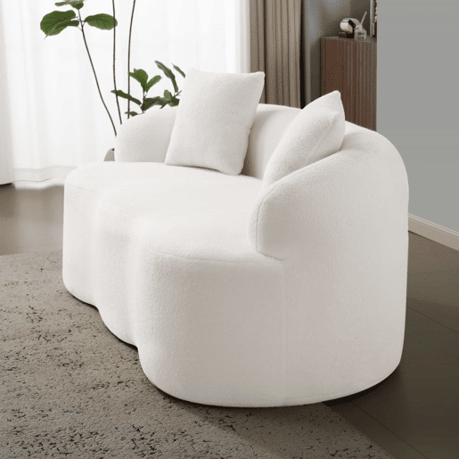 Sofá de dois lugares - design curvo com almofadas e sem montagem - branco Sofá de dois lugares - design curvo com almofadas e sem montagem - branco