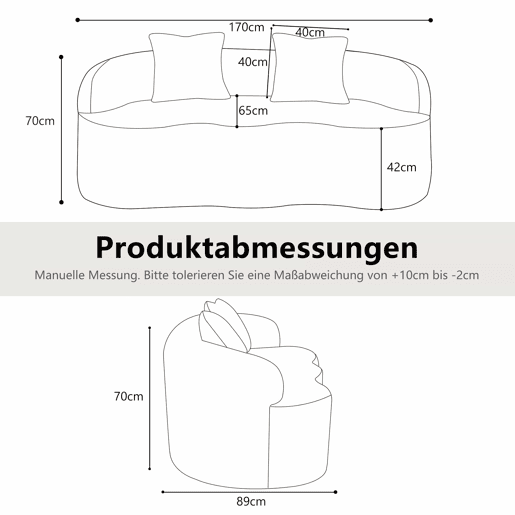 Sofá de dois lugares - design curvo com almofadas e sem montagem - branco Sofá de dois lugares - design curvo com almofadas e sem montagem - branco