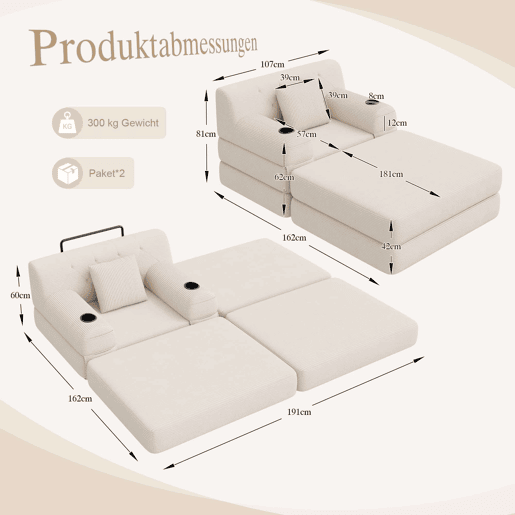 Sofá-cama individual de 1 lugar - poltrona reclinável em veludo com apoio para os pés, encosto alto, estrutura metálica, espuma de alta densidade, porta-copos e bolsos laterais - Bege Sofá-cama individual de 1 lugar - poltrona reclinável em veludo com apoio para os pés, encosto alto, estrutura metálica, espuma de alta densidade, porta-copos e bolsos laterais - Bege