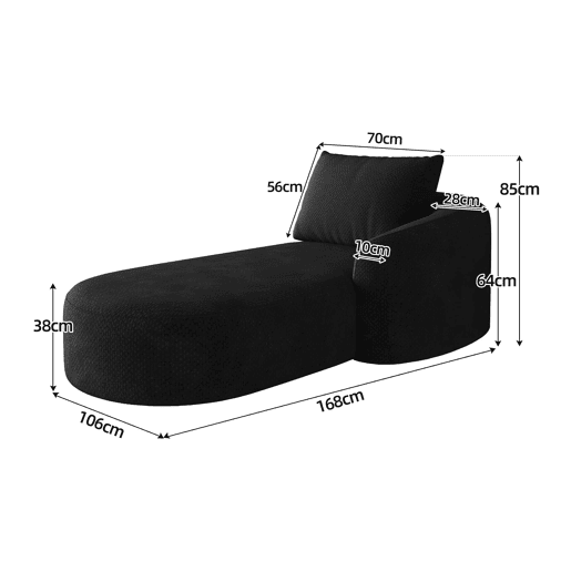 Sofá-cama modular 168 x 106 cm - Estofo em chenille, convertível, encosto ajustável - Preto