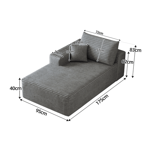 Sofá-cama individual 175 x 95 cm - modular em veludo, assento confortável - Cinzento
