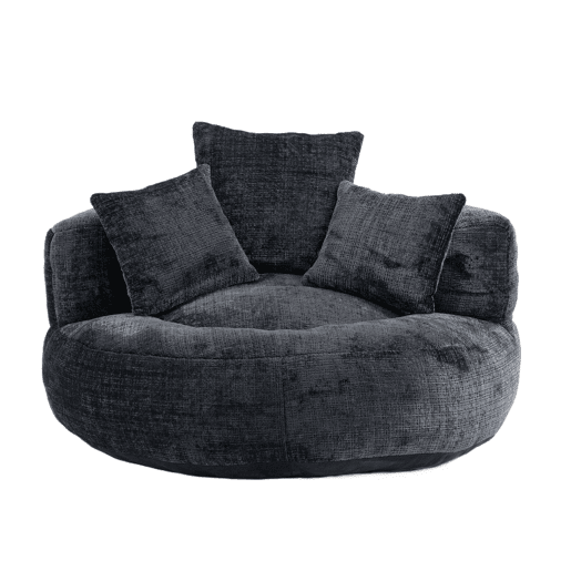 Sofá individual - Lazy Lounger com encosto alto e 3 almofadas - Chenille preta
