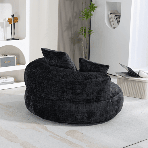 Sofá individual - Lazy Lounger com encosto alto e 3 almofadas - Chenille preta