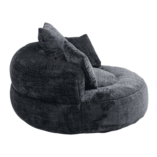 Sofá individual - Lazy Lounger com encosto alto e 3 almofadas - Chenille preta