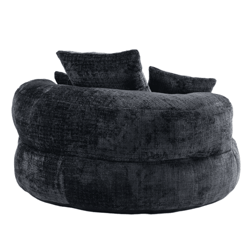 Sofá individual - Lazy Lounger com encosto alto e 3 almofadas - Chenille preta