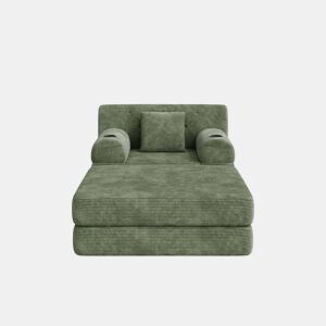 Sofá-cama individual de 1 lugar - reclinável, em veludo, com encosto alto, estrutura metálica, espuma de alta densidade, porta-copos e bolsos laterais - Verde