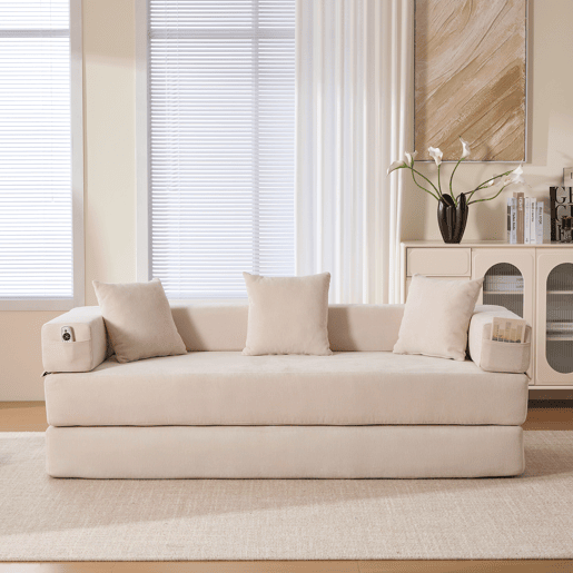 Sofá modular de 2 lugares - chenille supermacio, combinável, com bolsos, antiderrapante - bege