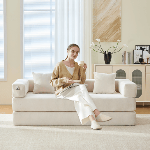 Sofá modular de 2 lugares - chenille supermacio, combinável, com bolsos, antiderrapante - bege