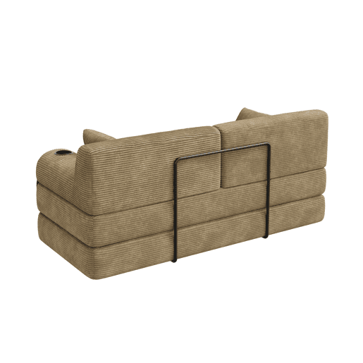 Sofá-cama de 2 lugares - encosto alto, estrutura metálica, espuma de alta densidade, porta-copos e bolsos laterais - Cáqui Sofá-cama de 2 lugares - encosto alto, estrutura metálica, espuma de alta densidade, porta-copos e bolsos laterais - Cáqui