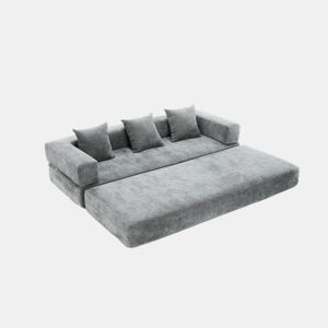 Sofá modular de 2 lugares - chenille, supermacio, com bolsos laterais - cinza escuro