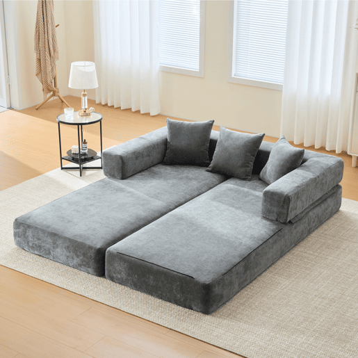 Sofá modular de 2 lugares - chenille, supermacio, com bolsos laterais - cinza escuro Sofá modular de 2 lugares - chenille, supermacio, com bolsos laterais - cinza escuro