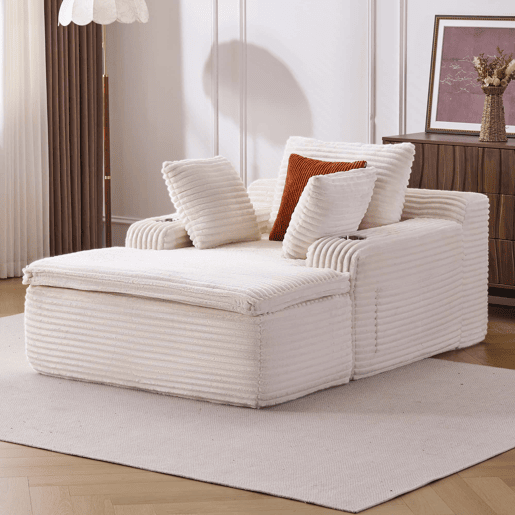 Sofá-cama sem estrutura, 1 lugar u2013 sofá moderno tipo «nube» com chaise longue, sem montagem, com 3 almofadas e manta, confortável para a sala de estar u2013 bege Sofá-cama sem estrutura, 1 lugar u2013 sofá moderno tipo «nube» com chaise longue, sem montagem, com 3 almofadas e manta, confortável para a sala de estar u2013 bege