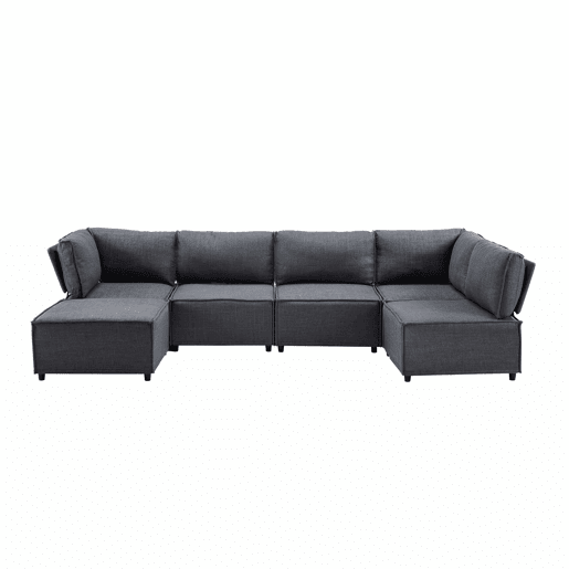 Sofá modular de 4 lugares - design versátil, montagem fácil, estofo em linho - cinzento escuro Sofá modular de 4 lugares - design versátil, montagem fácil, estofo em linho - cinzento escuro