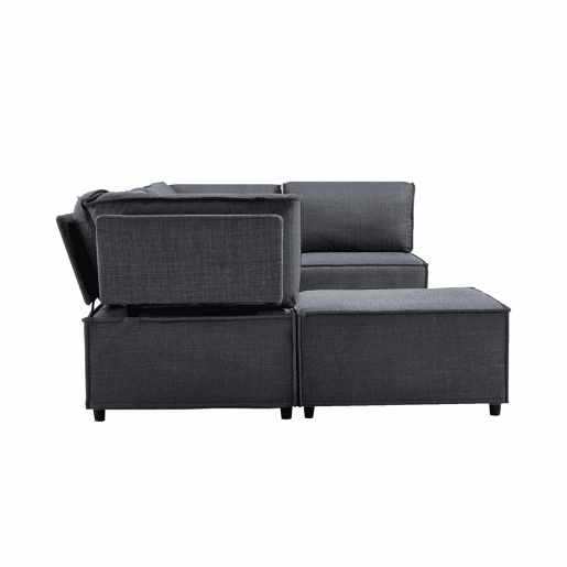 Sofá modular de 4 lugares - design versátil, montagem fácil, estofo em linho - cinzento escuro Sofá modular de 4 lugares - design versátil, montagem fácil, estofo em linho - cinzento escuro