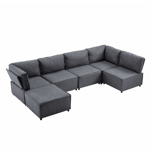 Sofá modular de 4 lugares - design versátil, montagem fácil, estofo em linho - cinzento escuro Sofá modular de 4 lugares - design versátil, montagem fácil, estofo em linho - cinzento escuro