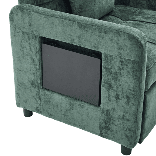 Poltrona-cama individual 2 em 1, 1 lugar u2013 com almofadas, bolsos laterais, mesinha auxiliar e saco de arrumação u2013 verde chenilla Poltrona-cama individual 2 em 1, 1 lugar u2013 com almofadas, bolsos laterais, mesinha auxiliar e saco de arrumação u2013 verde chenilla