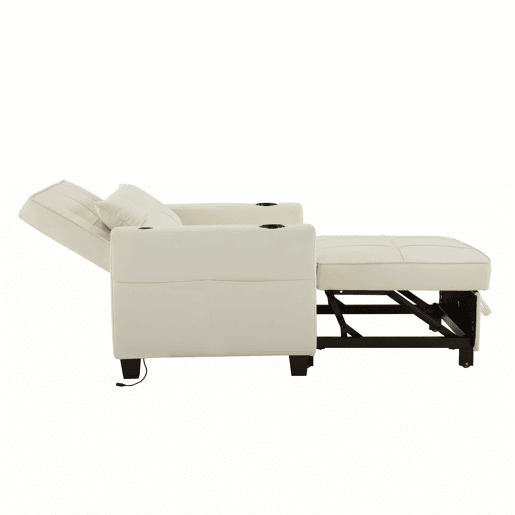 Sofá-cama individual - 3 em 1 com função reclinável, porta-copos e porta USB para espaços pequenos - Branco Sofá-cama individual - 3 em 1 com função reclinável, porta-copos e porta USB para espaços pequenos - Branco