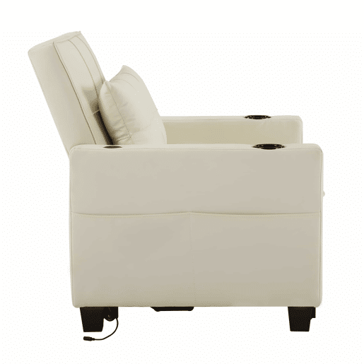 Sofá-cama individual - 3 em 1 com função reclinável, porta-copos e porta USB para espaços pequenos - Branco Sofá-cama individual - 3 em 1 com função reclinável, porta-copos e porta USB para espaços pequenos - Branco