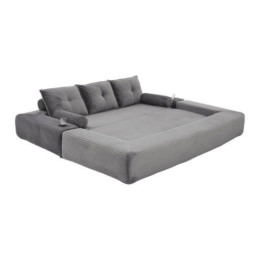 Sofá-cama de 3 lugares em veludo - encosto rebatível, espuma de alta densidade com molas, almofadas Memory, porta-copos e bolsos laterais - Cinza escuro Sofá-cama de 3 lugares em veludo - encosto rebatível, espuma de alta densidade com molas, almofadas Memory, porta-copos e bolsos laterais - Cinza escuro