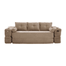 Sofá-cama de 3 lugares em veludo - encosto confortável, espuma de alta densidade, almofadas Memory, porta-copos e bolsos laterais - Cáqui
