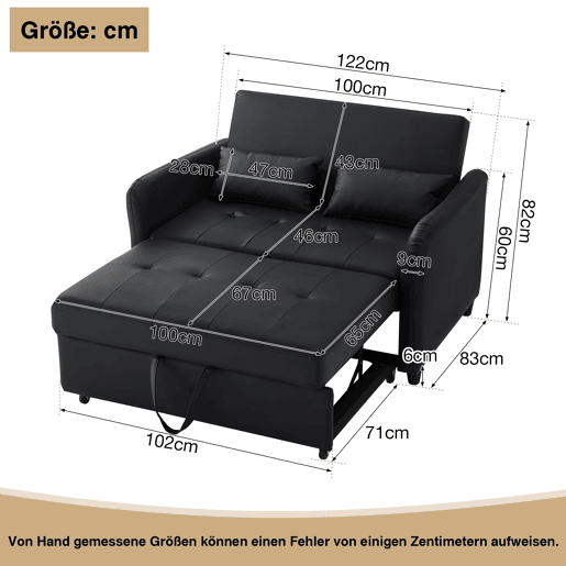 Sofá-cama multifuncional de 2 lugares - 3 níveis reclináveis, PU impermeável, conversível - Antique Black Sofá-cama multifuncional de 2 lugares - 3 níveis reclináveis, PU impermeável, conversível - Antique Black