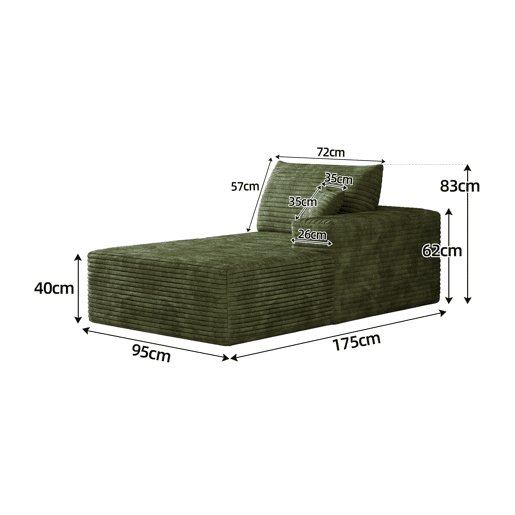Sofá relax 175 x 95 x 83 cm - Modular com função de cama e assento profundo - Verde Sofá relax 175 x 95 x 83 cm - Modular com função de cama e assento profundo - Verde