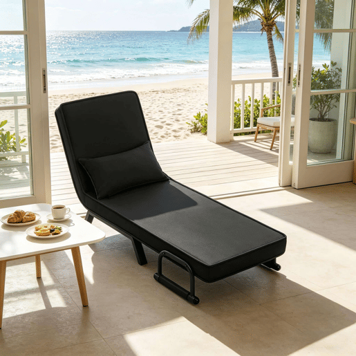 Poltrona-cama 65x75x78 cm - reclinável, transformável e extensível, com encosto ajustável para ver televisão - Preto