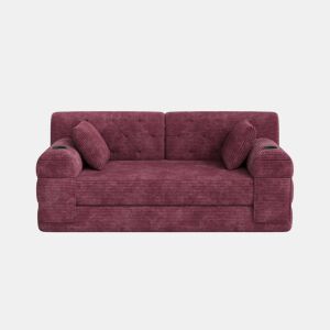 Sofá-cama de 2 lugares - encosto alto, estrutura metálica, espuma de alta densidade, porta-copos e bolsos laterais - Vermelho vinho