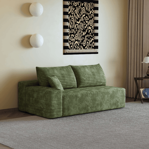 Sofá modular de 175 cm, 2 lugares u2013 estofado em tecido, design seccional com chaise à esquerda u2013 Verde