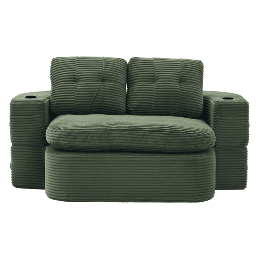 Sofá-cama de casal para 2 pessoas u2013 em veludo, conversível 2 em 1, função reclinável, braços ajustáveis, porta-copos e encosto alto u2013 Verde esmeralda Sofá-cama de casal para 2 pessoas u2013 em veludo, conversível 2 em 1, função reclinável, braços ajustáveis, porta-copos e encosto alto u2013 Verde esmeralda