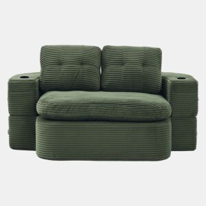 Sofá-cama de casal para 2 pessoas u2013 em veludo, conversível 2 em 1, função reclinável, braços ajustáveis, porta-copos e encosto alto u2013 Verde esmeralda