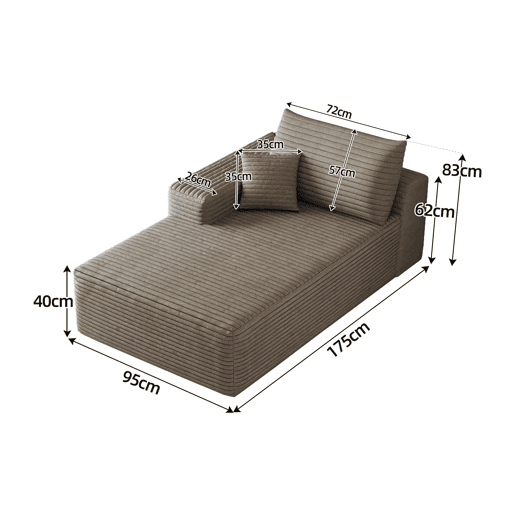 Sofá-cama individual 175 x 95 x 83 cm - estofo em veludo cotelê modular - Camel Sofá-cama individual 175 x 95 x 83 cm - estofo em veludo cotelê modular - Camel