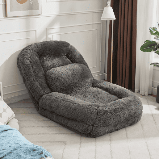 Sofá tipo cama humana - 5 posições ajustáveis, sofá multifuncional para jogos, meditação e relaxamento, tecido felpudo - Cinza escuro Sofá tipo cama humana - 5 posições ajustáveis, sofá multifuncional para jogos, meditação e relaxamento, tecido felpudo - Cinza escuro