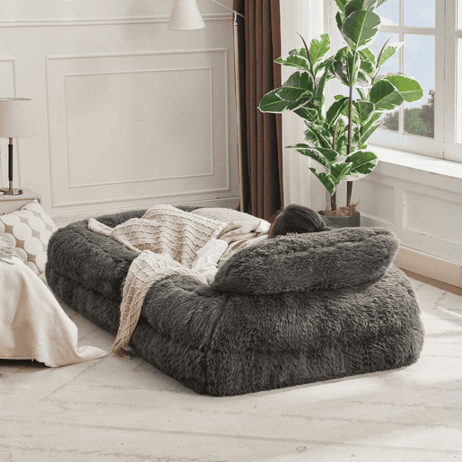 Sofá tipo cama humana - 5 posições ajustáveis, sofá multifuncional para jogos, meditação e relaxamento, tecido felpudo - Cinza escuro Sofá tipo cama humana - 5 posições ajustáveis, sofá multifuncional para jogos, meditação e relaxamento, tecido felpudo - Cinza escuro