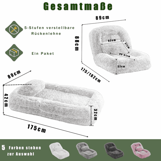 Sofá tipo cama humana - 5 posições ajustáveis, sofá multifuncional para jogos, meditação e relaxamento, tecido felpudo - Cinza escuro Sofá tipo cama humana - 5 posições ajustáveis, sofá multifuncional para jogos, meditação e relaxamento, tecido felpudo - Cinza escuro