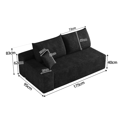 Sofá de 2 lugares, 175 x 95 cm u2013 estofado em veludo, confortável u2013 preto Sofá de 2 lugares, 175 x 95 cm u2013 estofado em veludo, confortável u2013 preto