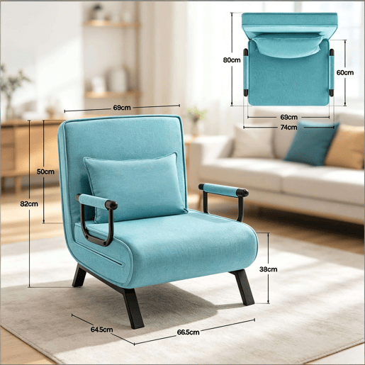 Poltrona-cama conversível 69 x 64,5 x 82 cm - Multifuncional e dobrável, com função de cama e design compacto - Azul Poltrona-cama conversível 69 x 64,5 x 82 cm - Multifuncional e dobrável, com função de cama e design compacto - Azul