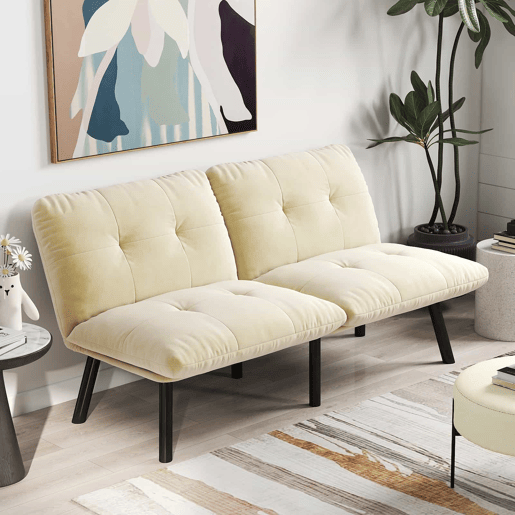 Sofá de 2 lugares - moderno, dobrável, com função de cama - creme Sofá de 2 lugares - moderno, dobrável, com função de cama - creme