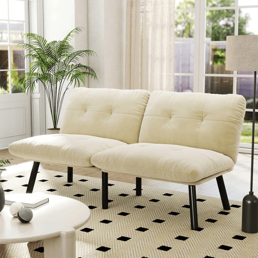 Sofá de 2 lugares - moderno, dobrável, com função de cama - creme Sofá de 2 lugares - moderno, dobrável, com função de cama - creme