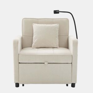 Poltrona-cama 2 em 1 individual u2014 com almofada, mesinha lateral, bolsos laterais e saco de arrumação u2014 Chenille bege