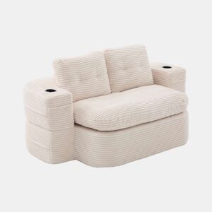 Poltrona-cama de 2 lugares - sofá-cama 2 em 1 em veludo, com encosto alto, braços ajustáveis e porta-copos - Bege