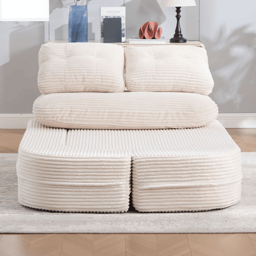 Poltrona-cama de 2 lugares - sofá-cama 2 em 1 em veludo, com encosto alto, braços ajustáveis e porta-copos - Bege Poltrona-cama de 2 lugares - sofá-cama 2 em 1 em veludo, com encosto alto, braços ajustáveis e porta-copos - Bege