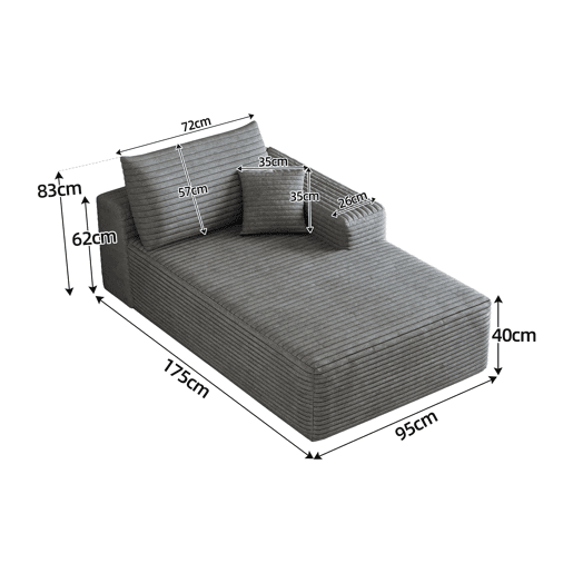 Sofá-cama individual 175 x 95 x 83 cm - estofado em veludo, modular - cinzento Sofá-cama individual 175 x 95 x 83 cm - estofado em veludo, modular - cinzento