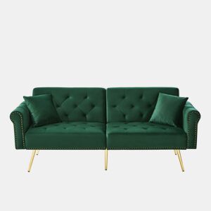 Sofá de 2 lugares - Moderno, estofado em veludo, encosto ajustável em 3 níveis, pés dourados - Verde Antigo