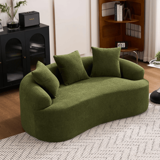 Sofá modular de 2 lugares - Curvado, compacto, com 3 almofadas decorativas, ideal para apartamentos - Verde Sofá modular de 2 lugares - Curvado, compacto, com 3 almofadas decorativas, ideal para apartamentos - Verde