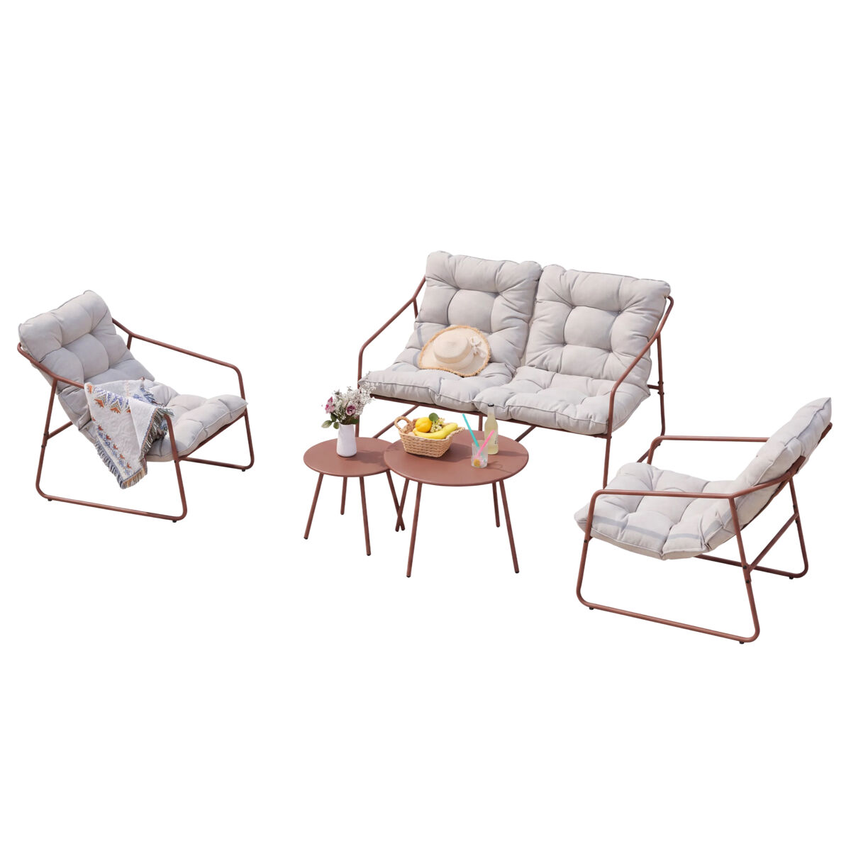 Juego de muebles de jardín kivanta 5 piezas - color óxido/beige [en.casa]