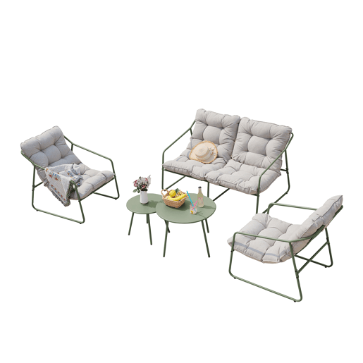 Conjunto de mobiliário de jardim Kivanta 5 pcs. aço verde claro bege en.casa Conjunto de mobiliário de jardim Kivanta 5 pcs. aço verde claro bege en.casa