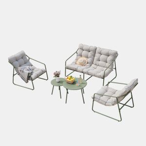 Conjunto de mobiliário de jardim Kivanta 5 pcs. aço verde claro bege en.casa