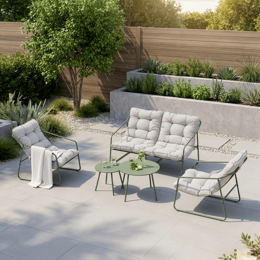 Conjunto de mobiliário de jardim Kivanta 5 pcs. aço verde claro bege en.casa Conjunto de mobiliário de jardim Kivanta 5 pcs. aço verde claro bege en.casa