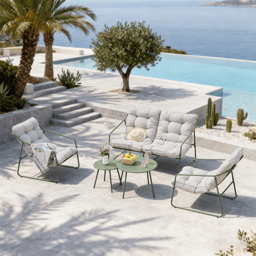Conjunto de mobiliário de jardim Kivanta 5 pcs. aço verde claro bege en.casa Conjunto de mobiliário de jardim Kivanta 5 pcs. aço verde claro bege en.casa